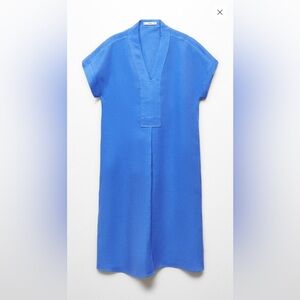 Mango Linen bkand Deep Blue Casual tunica Dress